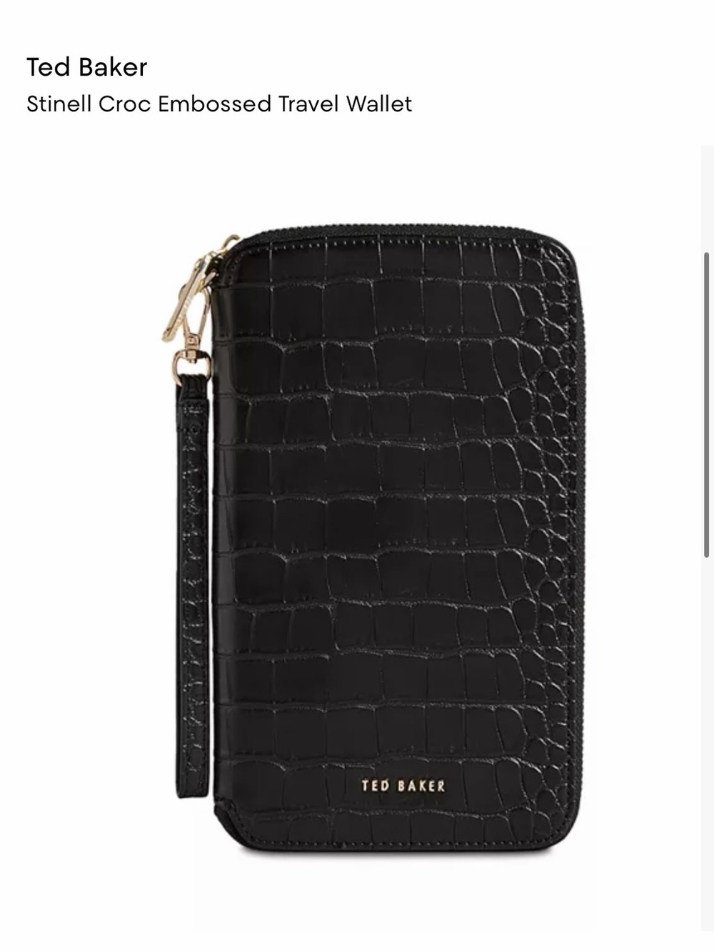 Ted Baker Black Croc-Embossed Zip Travel Wallet